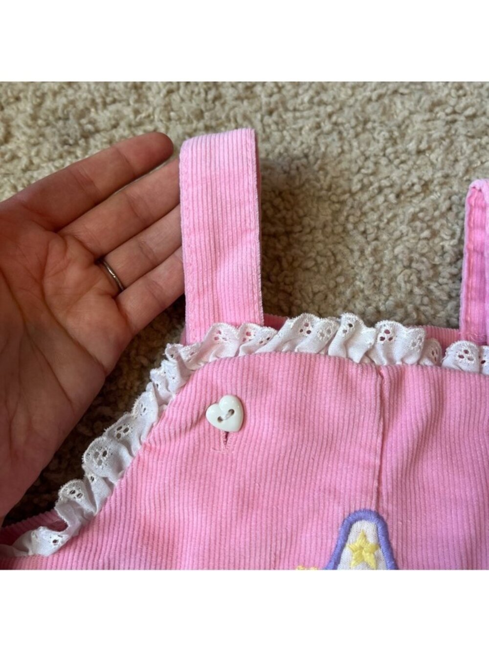 Vintage 80s Buster Brown 18m Baby Toddler Girl Pink Corduroy Overalls Clown ABC - Picture 6 of 10